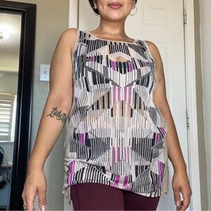 Worthington Y2k Sheer Geo Print Sleeveless Lightweight Tank Blouse